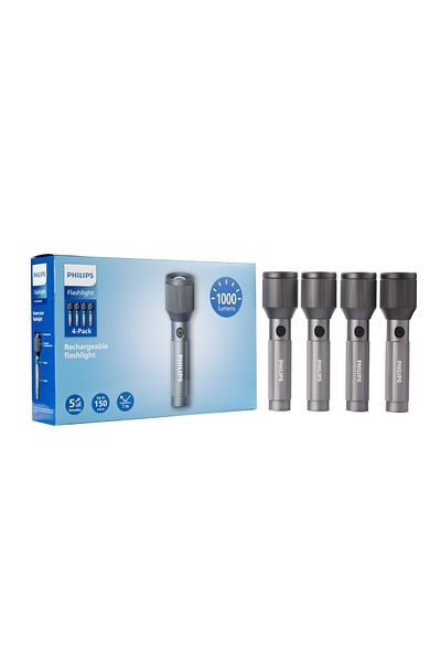 Philips Aircraft Aluminium Alloy 22cms Zoom LED Rechargeable Flashlight ( PACK OF 4 )