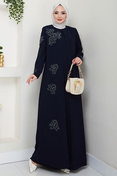 hafsamina Φόρεμα για τη μητέρα με πέτρες τουλίπα σε μεγάλο μέγεθος, Navy HM2692