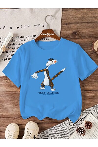 oneagılyazı تي شيرت كبير الحجم مطبوع عليه نمر سليفيستر للأطفال