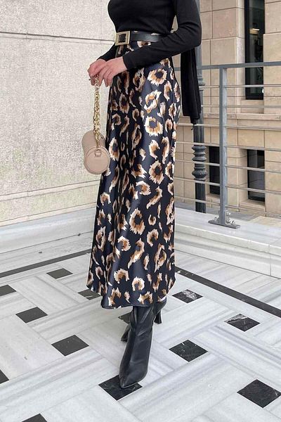 lamelif.com Fusta leopard din bumbac satinat neagra