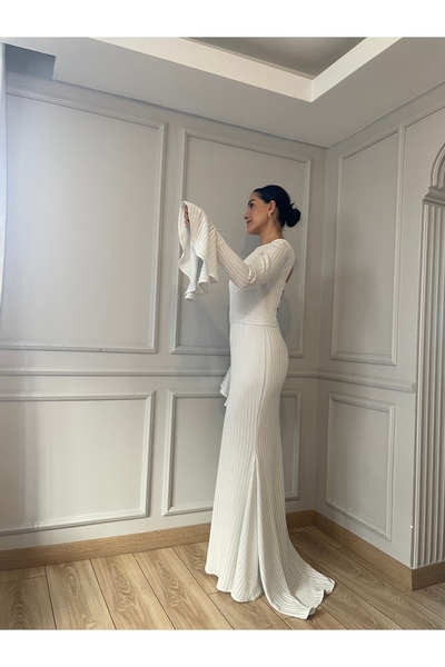 SOLİSTOES Lurex Triko Sırt Dekolteli Elbise