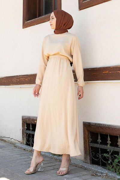 lamelif.com Rochie Printesa Maneca Liliac Maro Lapte