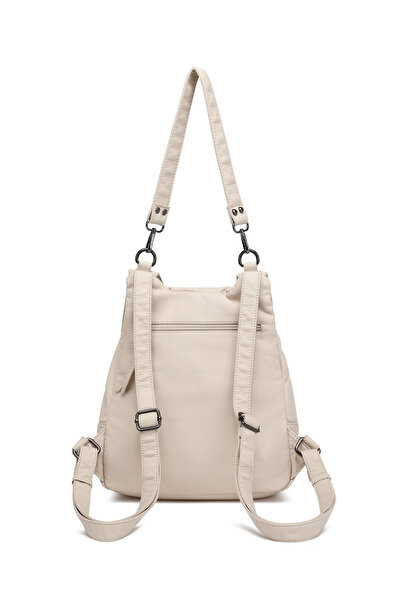 Getcho Rucsac și geantă de umăr pentru femei Beltran, bej, cu mai multe compartimente, cu compartiment pentru laptop, piele spălată