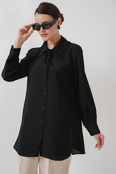Bigdart Fırfırlı Uzun Gömlek Tunik 5952 - Siyah