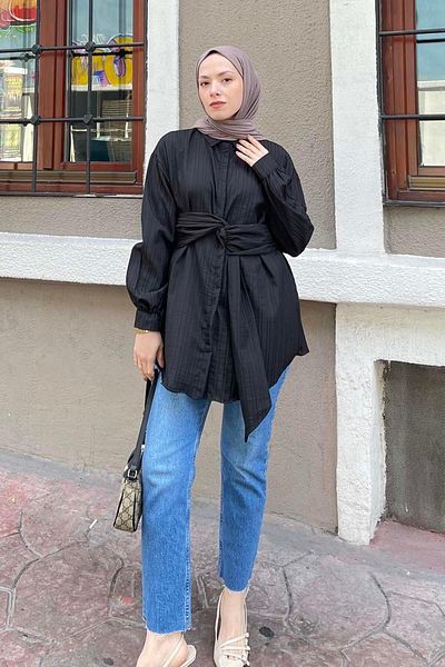lamelif.com Cămașă Tuski neagră cu talie