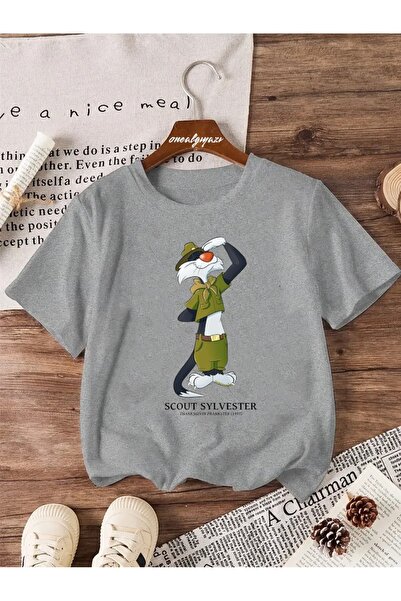 oneagılyazı تي شيرت كبير الحجم مطبوع عليه كشاف سيلفستر للأطفال