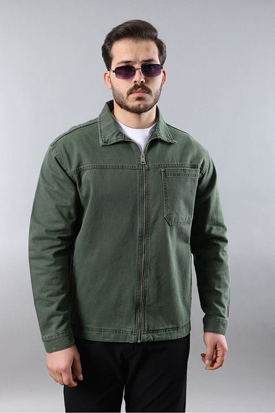 LTC Jeans Ανδρικό τζιν μπουφάν με φερμουάρ, αθλητικό μοντέλο χακί κανονικής εφαρμογής