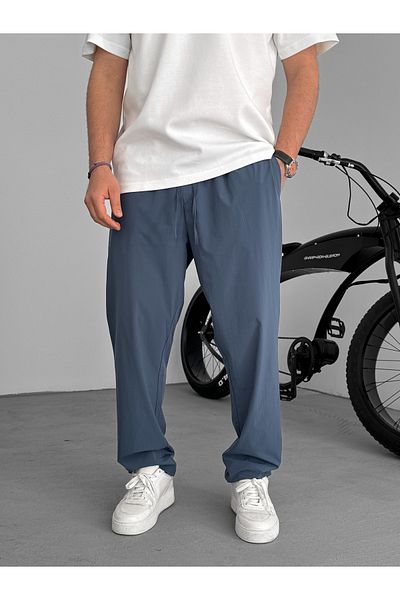 BYBASICMAN Petrol Blue Lycra Parachute Fabric Baggy Trousers Ke-5052