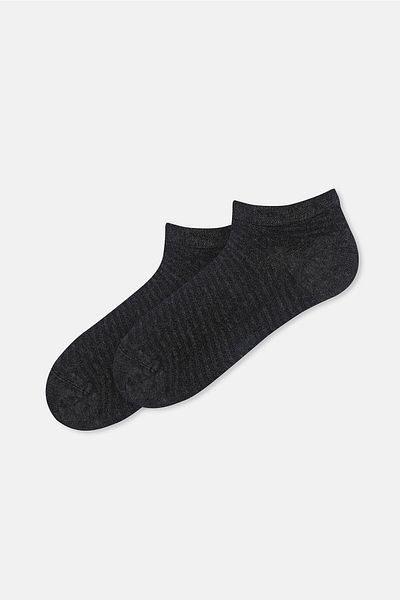 Dagi Anthracite-Navy Blue Men's 2-Piece Striped Bamboo Booties Socks