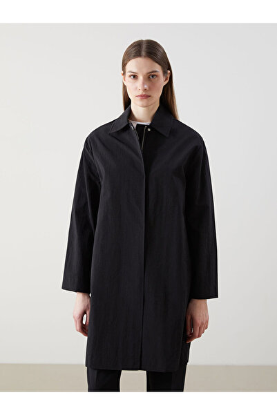 LC Waikiki Black Shirt Collar Oversize Women's Raincoat