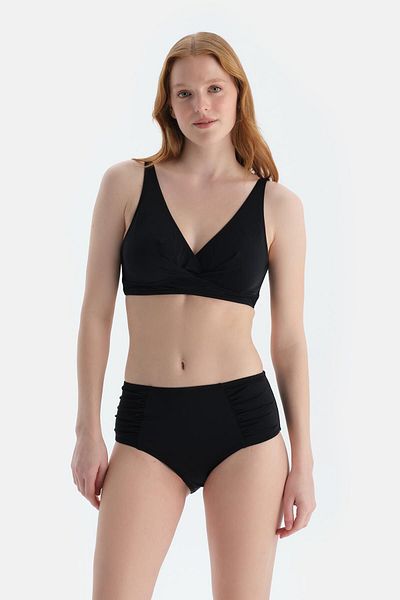 Dagi Black High Waist Bottom with Draped Side