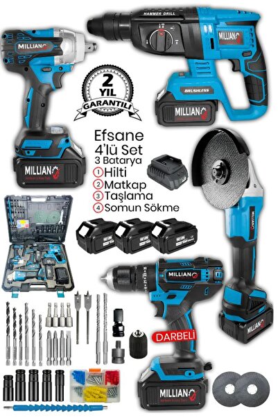 Millian 4 Lü Set Taşlama - Bijon Somun Sökme - Kırıcı Delici Matkap - Dal Bud...
