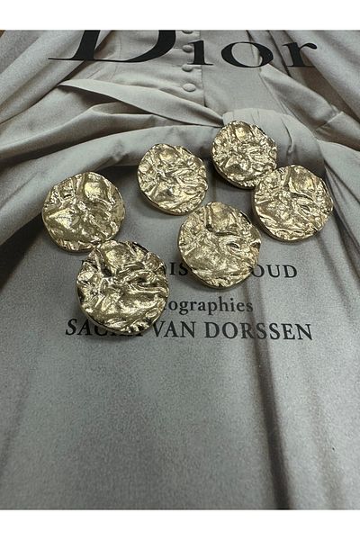 T.T Metal Button İst陷Ch 2.54 cm Polnet Gold Wrinkled Design 6 Pieces for Coat Dress and Trench Coat Button