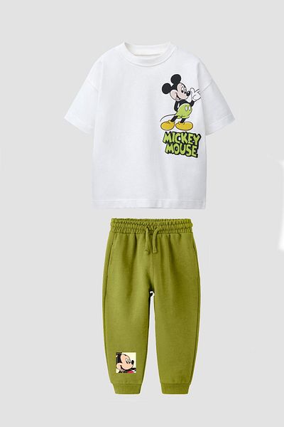 Monila Boys' Cotton Fabric Printed Tshirt and Sweatpants Bottom Top Set