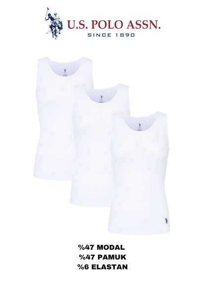 U.S. Polo Assn. Women'S, Licensed, Uspa, White 47% Modal, 47% Cotton, 3-Piece Tank Top with Thick Straps