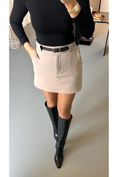 QİMYA BUTİK Bebe Plus Women's Lycra Short Skirt with Waist Belt