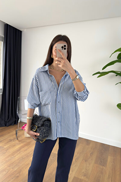BİRCANÇİL Heskana Blue White Striped Shirt