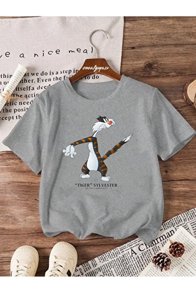 oneagılyazı تي شيرت كبير الحجم مطبوع عليه نمر سليفيستر للأطفال