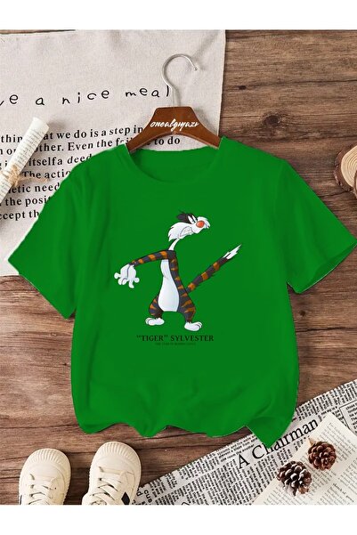 oneagılyazı تي شيرت كبير الحجم مطبوع عليه نمر سليفيستر للأطفال