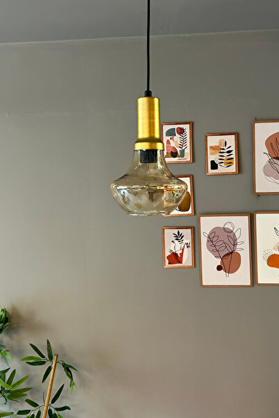 Bamyum Melk Cam Eskitme Tekli Gold Fener Başlık Retro Sarkıt Lamba Restoran Salon Aydınlatma