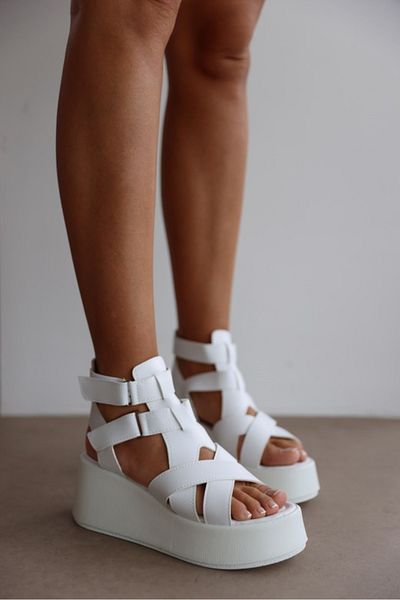 selinshoes Belinda Women's Wedge Heeled Velcro Shoes - White