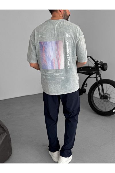 BYBASICMAN Gray Washed 1989 Printed T-Shirt Pm-012