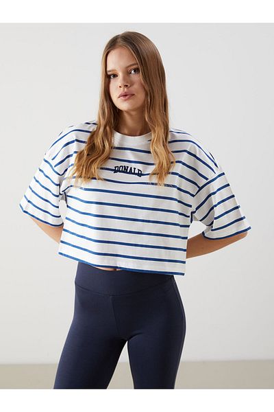 LC Waikiki XSIDE Crop pentru femei cu decolteu rotund Donald Duck imprimat