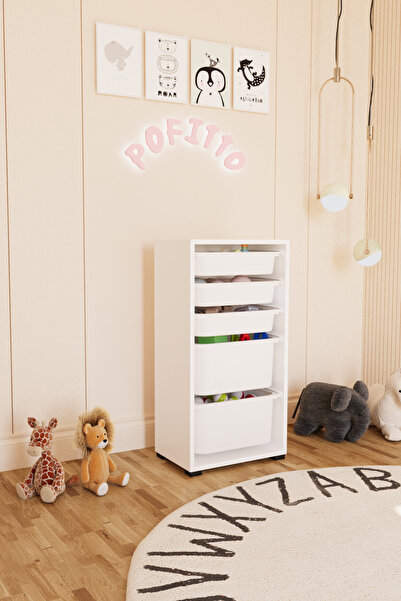 POFİTTO 2 Derin 5 Sepetli Dolap Oyuncak Dolabı Çok Amaçlı Mutfak Kiler Banyo Dolabı Beyaz