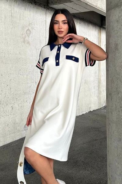 Ded COLLECTION Rochie modal cu mânecă scurtă, cu buzunar ornamental, cu dungi