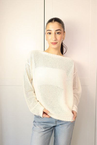 SHARLOT Women's Knitwear Mesh Hole Ecru Pullover