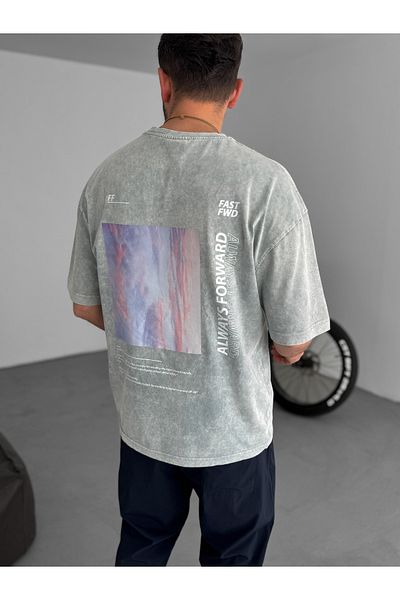 BYBASICMAN Gray Washed 1989 Printed T-Shirt Pm-012