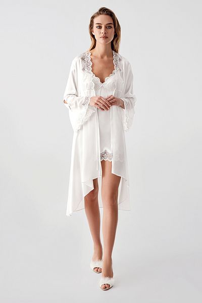 PERİN 9850- Satin Guipure Detailed 6 Piece Nightwear Set