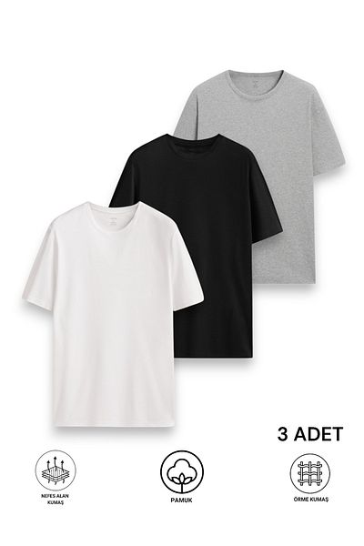 LAUMA 3-Piece O-Neck Combed Cotton Men's Undershirt T-Shirt