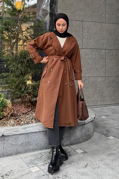 lamelif.com Λεπτομερής ζώνη με μανίκια, Bitter Brown
