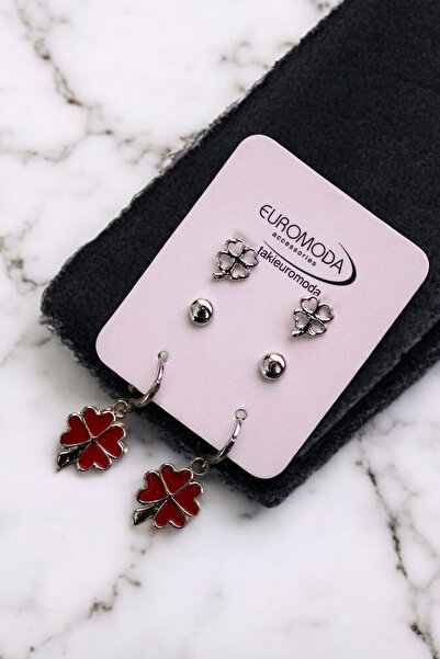 EUROMODA Yonca Tasarımlı Top Küpeli 3lü Küpe Seti