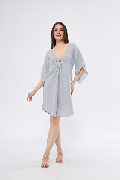 White By Nature Halkalı Mini Gri Elbise