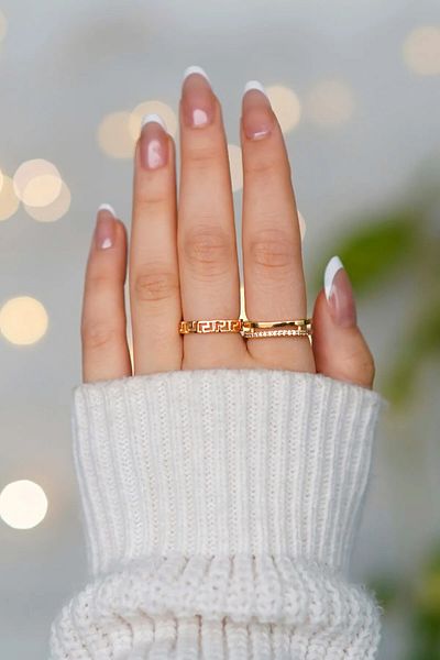 The Collection Set of 2 Zircon Stone Waterway Double and Maze Model Gold Adjustable Women's Ring Set (2 Rings)