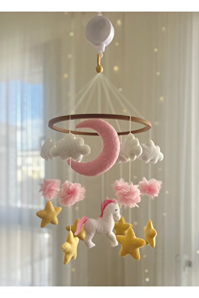 SefDen Lazer Kesim Atölyesi Unicorn figürlü kız bebek beşik süsü müzikli dönence