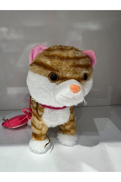 YVZ Pilli Sesli Tasmalı Kumandalı Yürüyen Sevimli Kedi Peluş Kedi  Tasmalı Kedi