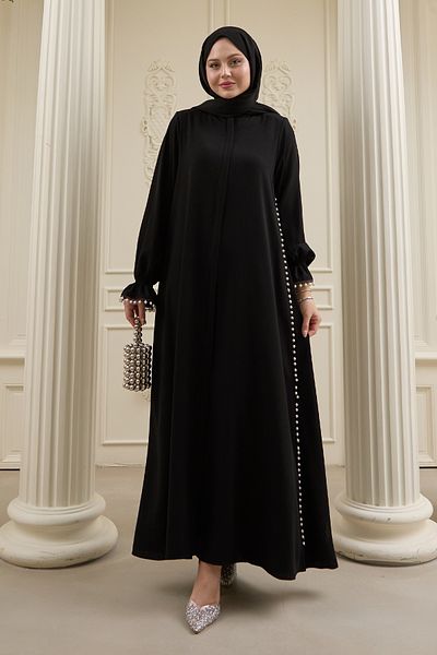 InStyle Black Ferace with Gathered Beads on the Sleeve