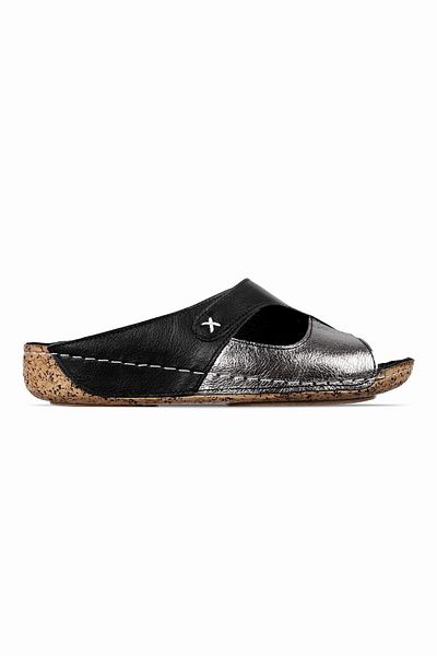 Lal Shoes & Bags Linsas Women's Genuine Leather Lattice Detailed Double Color Slippers-Black