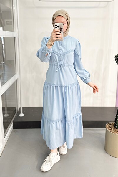 ModaSelin Ms334 Lace Judge Collar Turquoise Dress