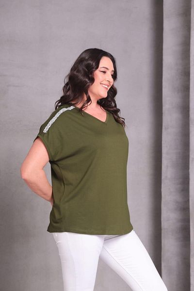 Esina Γυναικεία μπλούζα βισκόζης με πέτρινη λεπτομέρεια