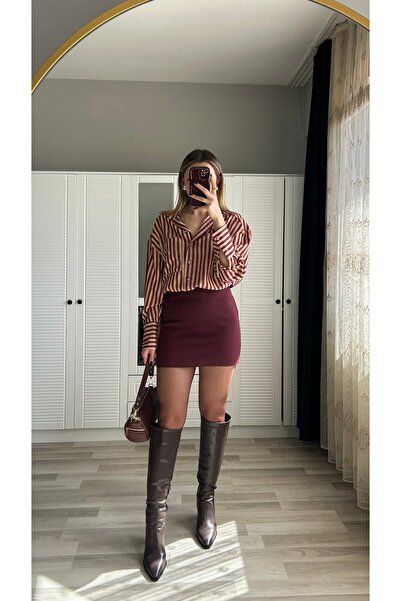 ensbutik Bordo Çizgili Gömlek
