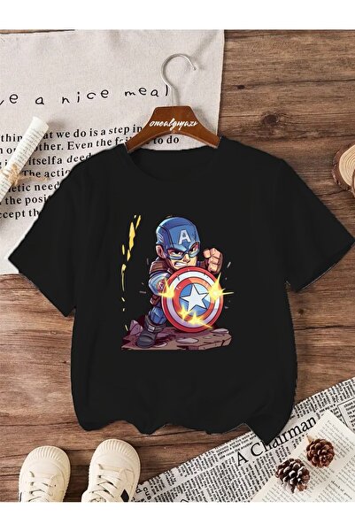 oneagılyazı تي شيرت كبير الحجم مطبوع عليه كابتن أمريكا للأطفال