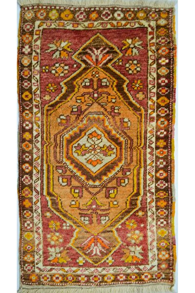 Handmade El Dokuma Vintage Turuncu Renk Dekoratif Yün Sivas Halısı (49x90 cm,...