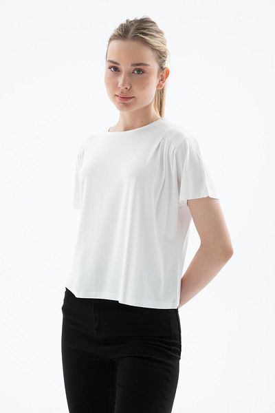 Fashion Friends Βισκόζη Ecru Flowy Crop Μπλούζα