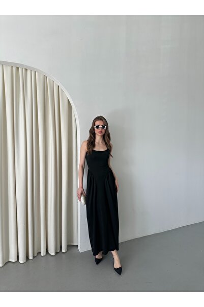 Laluvia Siyah Beli Detaylı Elbise - 1015