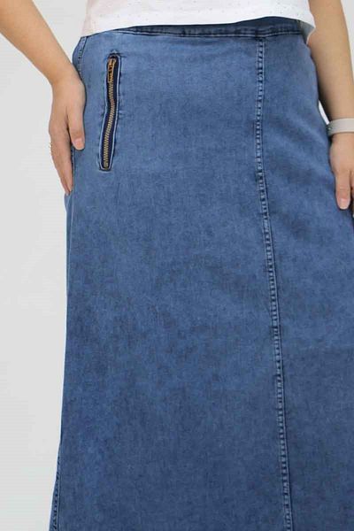 Eslina 45011 Large Size Zippered Denim Skirt - Blue