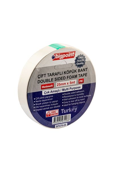 Bigpoint |   Double Sided Foam Hotmelt Base Tape, 25 mm X 5 M, Ideal for Mounting